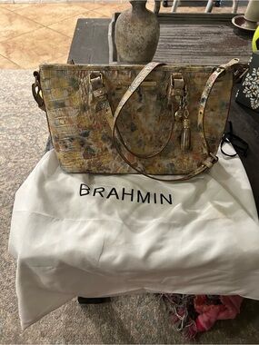 Brahmin Multicolor Croc-Embossed Leather Tote with Tassel Charm